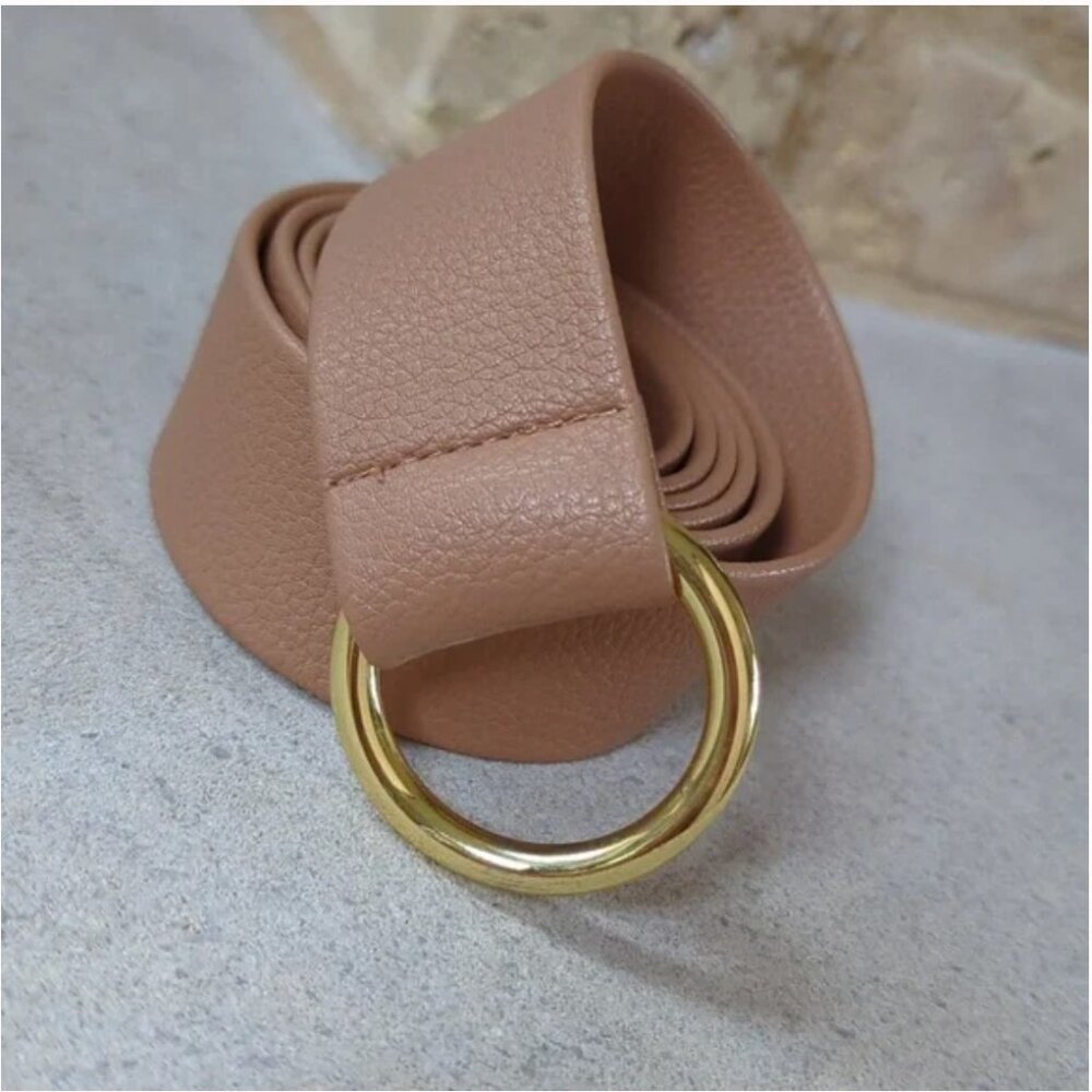 B-Low the Belt Vegan Leather Tan Belt with gold Ring - OS
